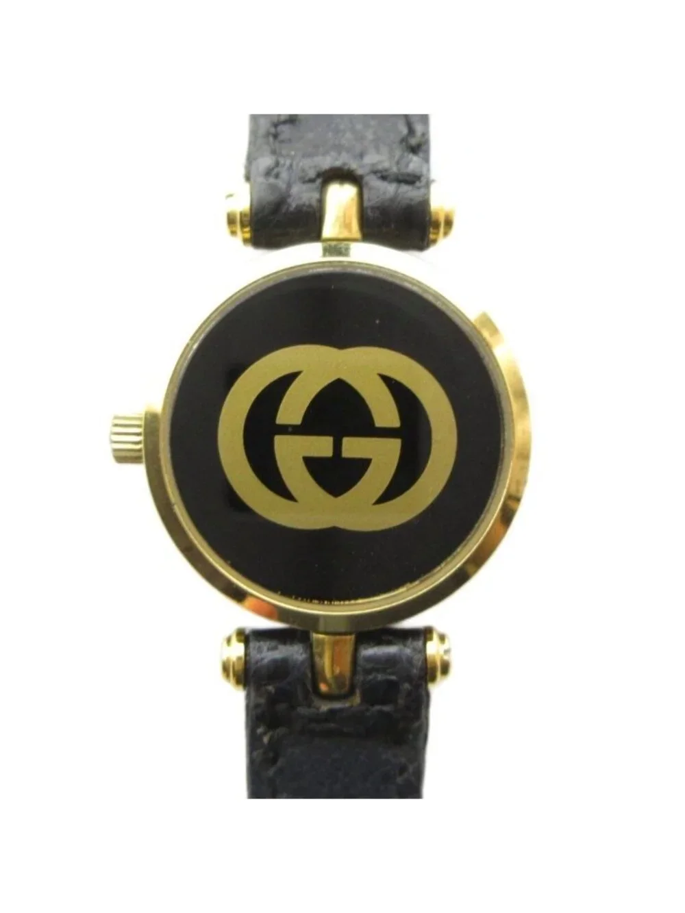 Gucci Watch Quartz Leather Logo Black Dial Gold